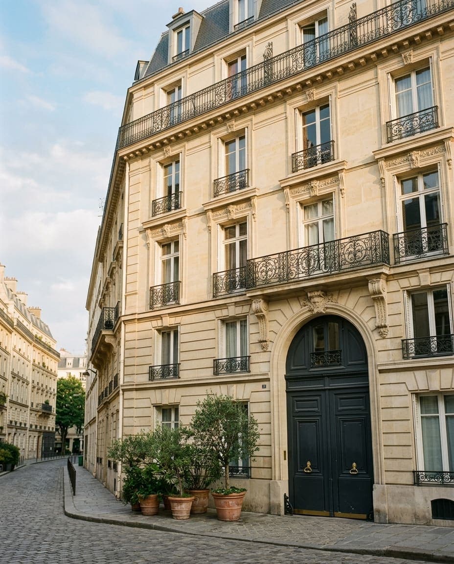 Façade haussmannienne et porte cintrée de l'institut