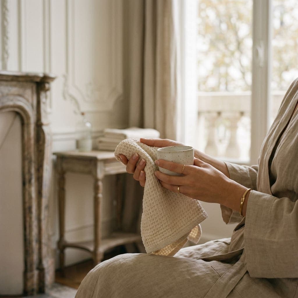 Serviette chaude et tasse en céramique