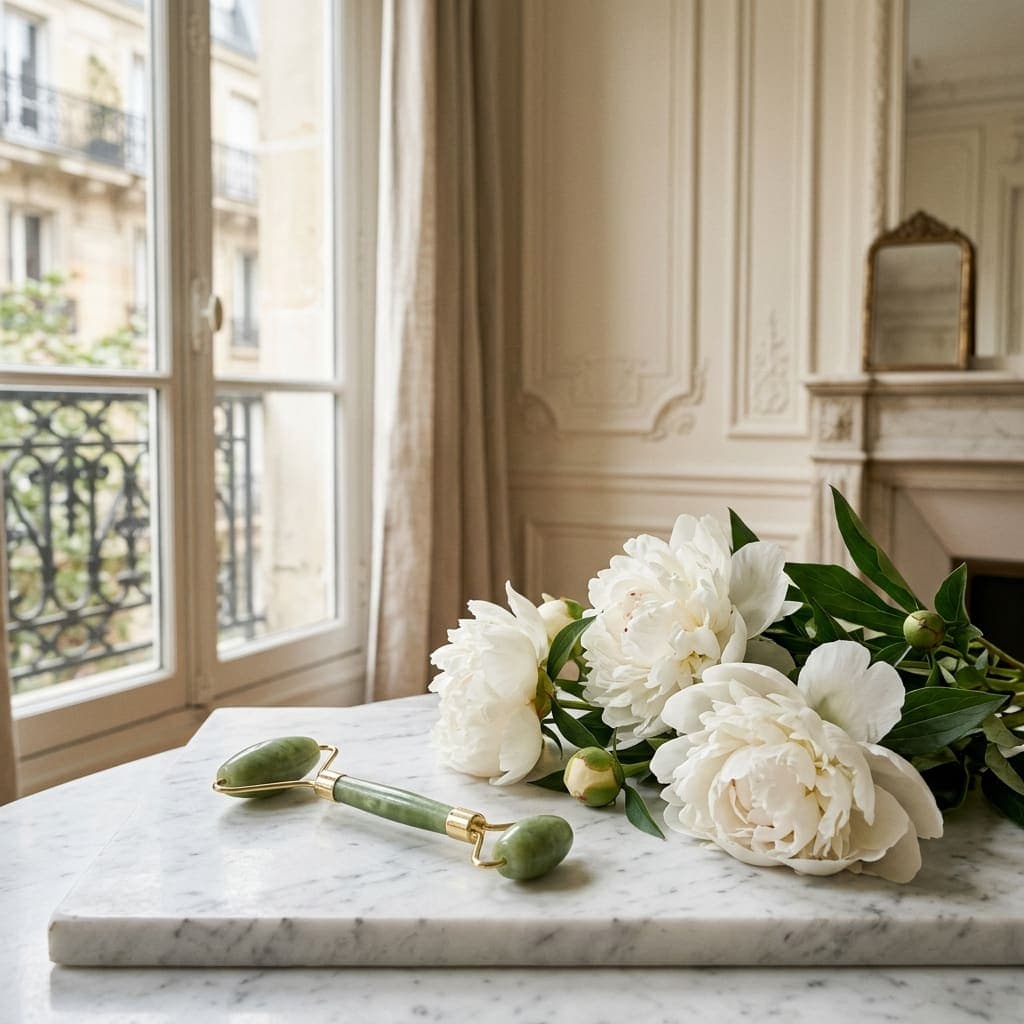 Rouleau de jade et pivoines